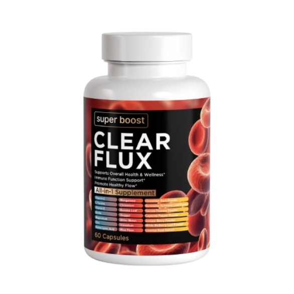 Clear Flux Blood Support supplement bottle for healthy blood pressure