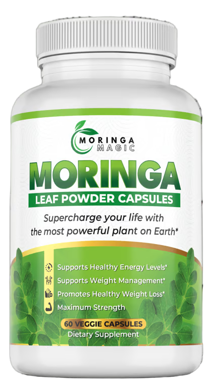 Moringa Magic supplement bottle for overall health and vitality